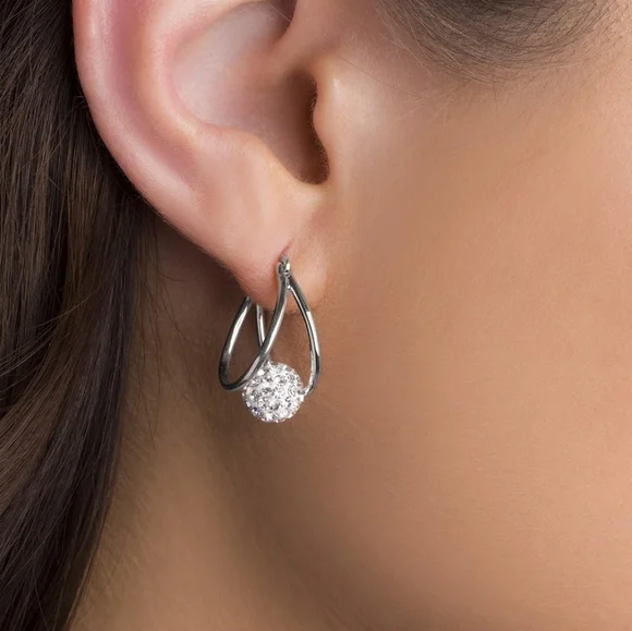 LESA MICHELE Crystal & Silvertone Ball Pavé Split Hoop Earrings - Picture 13 of 13